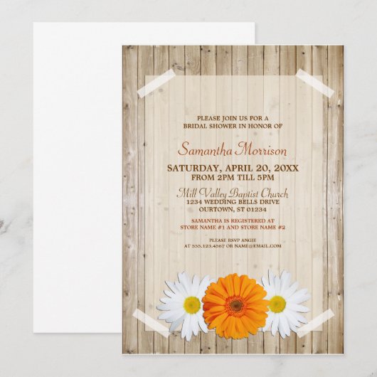 Rustikale Orange Daisy Bridal Dusche Einladung (Vorne/Hinten)