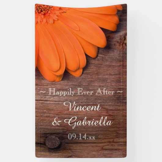 Rustikale Orange Daisy und Barnholz Country Weddin Banner (Vertikal)