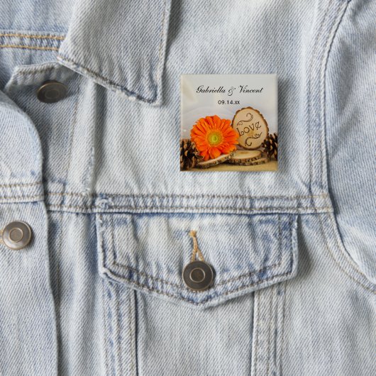 Rustikale Orange Daisy Woodland Wedding Button (Beispiel)