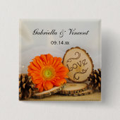 Rustikale Orange Daisy Woodland Wedding Button (Vorderseite)