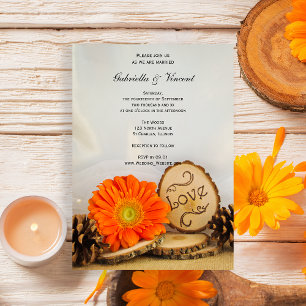 Rustikale Orange Daisy Woodland Wedding Einladung