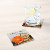 Rustikale Orange Daisy Woodland Wedding Rechteckiger Pappuntersetzer (Vor Ort)