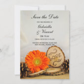 Rustikale Orange Daisy Woodland Wedding rettet das Einladung (Vorderseite)