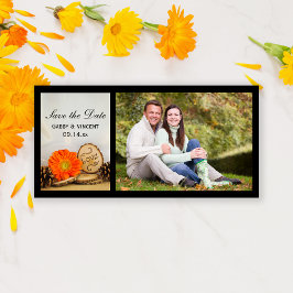 Rustikale Orange Daisy Woodland Wedding rettet das Save The Date