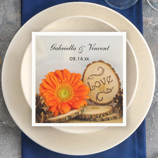 Rustikale Orange Daisy Woodland Wedding Serviette