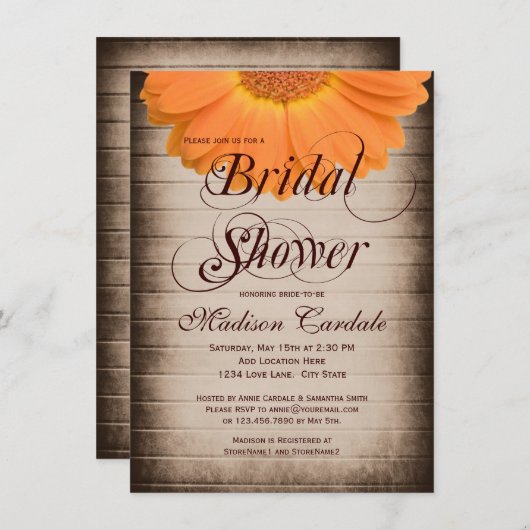 Rustikale orange einladung (Vorne/Hinten)