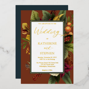 Rustikale Orange Floral Bouquet Aquamarine Hochzei Folieneinladung