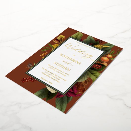 Rustikale Orange Floral Bouquet Aquamarine Hochzei Folieneinladung (Gedreht)