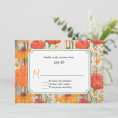 Rustikale Orange Floral Wedding RSVP Card Einladung (Stehend Vorderseite)
