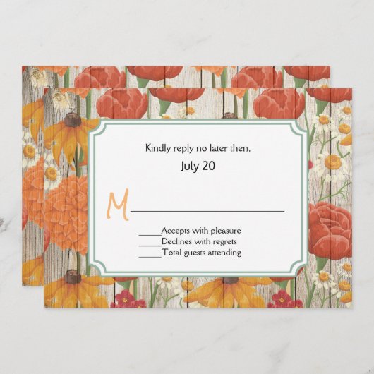 Rustikale Orange Floral Wedding RSVP Card Einladung (Vorne/Hinten)
