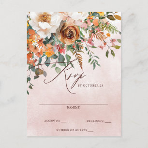 Rustikale Orange Florale Herbsthochzeit RSVP Postkarte