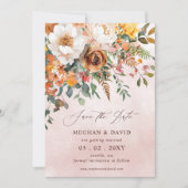 Rustikale Orange Florale Herbsthochzeit Save The Date (Vorderseite)