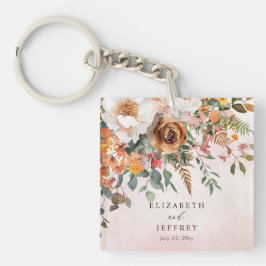 Rustikale Orange Florale Herbsthochzeit Schlüsselanhänger