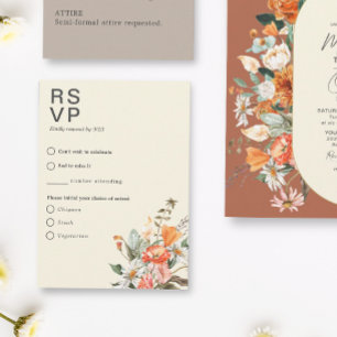 Rustikale Orange Florals mit Speisen RSVP Karte