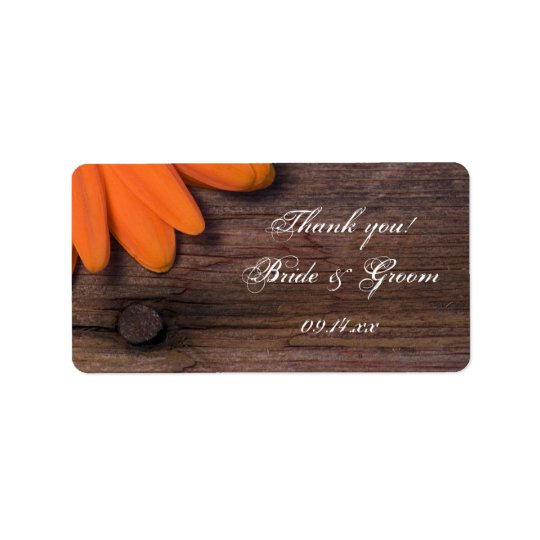 Rustikale orange Gänseblümchen-Hochzeit danken Adressaufkleber