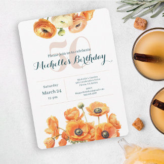 Rustikale Orange Garden Floral 50. Geburtstagspart Einladung