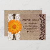 Rustikale Orange Gerber Daisy Wedding Reception Ca Begleitkarte (Vorne/Hinten)