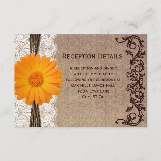 Rustikale Orange Gerber Daisy Wedding Reception Ca Begleitkarte (Vorderseite)