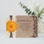 Rustikale Orange Gerber Daisy Wedding Reception Ca Begleitkarte (Stehend Vorderseite)