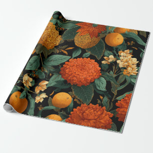 Rustikale Orange Grüne Botanische Fette Vintage Bl Geschenkpapier