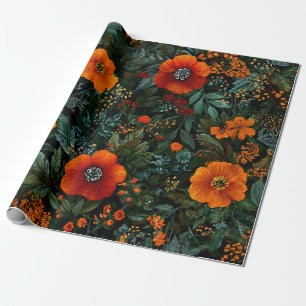 Rustikale Orange Grüne Botanische Fette Vintage Bl Geschenkpapier