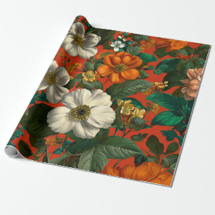Rustikale Orange Grüne Botanische Fette Vintage Bl Geschenkpapier