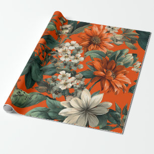 Rustikale Orange Grüne Botanische Fette Vintage Bl Geschenkpapier