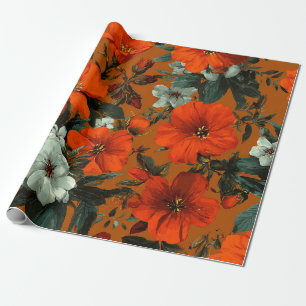 Rustikale Orange Grüne Botanische Fette Vintage Bl Geschenkpapier