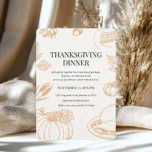 Rustikale Orange Handgezeichnete Thanksgiving Dinn Einladung