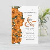 Rustikale orange Lilien - Proben-Abendessen Einladung (Stehend Vorderseite)