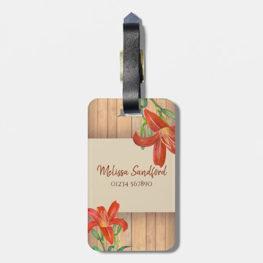 Rustikale Orange Lily Botanische Illustration Gepäckanhänger (Rückseite vertikal)