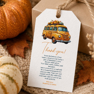 Rustikale Orange LKW Kleine Kürbis-Baby-Party Geschenkanhänger