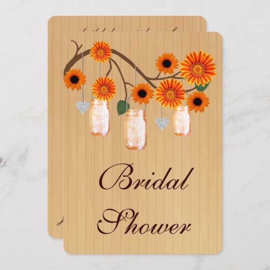 Rustikale Orange Mason Jars Bridal Dusche Einladun Einladung (Vorne/Hinten)