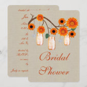 Rustikale Orange Mason Jars Bridal Dusche Einladun Einladung (Vorne/Hinten)