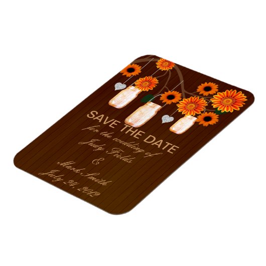 Rustikale Orange Mason Jars speichern das Date Mag Magnet (Linke Seite)