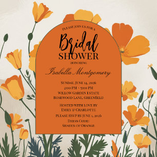 Rustikale orange Mohn-Blumen-Brautparty Einladung