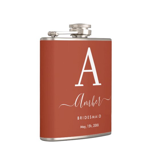 Rustikale Orange Monogram Bridesmaid Hip Flask Flachmann (Rechts)
