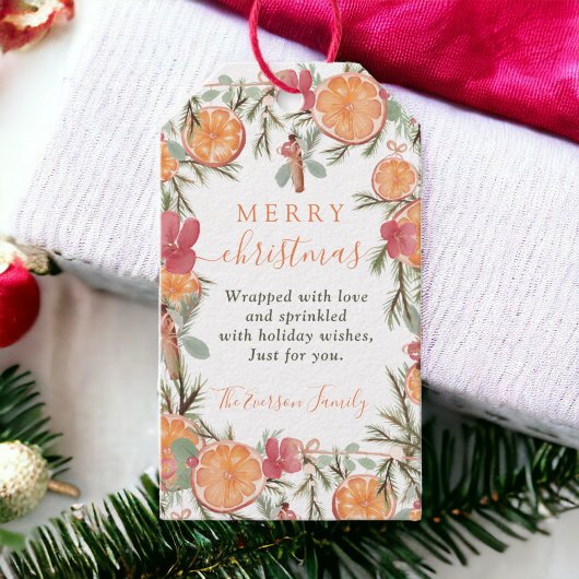 Rustikale Orange Pine Floral Weihnachten Geschenkanhänger