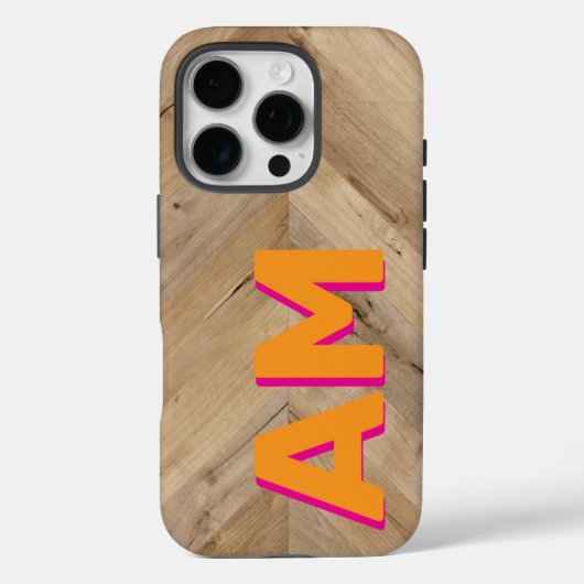 Rustikale Orange-Pink-Schatten-Monogramm-Holzoptik Case-Mate iPhone Hülle (Rückseite)