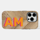 Rustikale Orange-Pink-Schatten-Monogramm-Holzoptik Case-Mate iPhone Hülle (Rückseite (Horizontal))