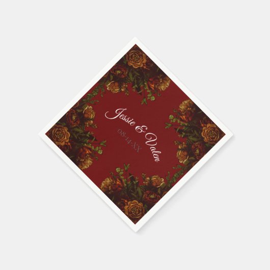 Rustikale Orange Red Fall Elegante Hochzeit Serviette (Ecke)