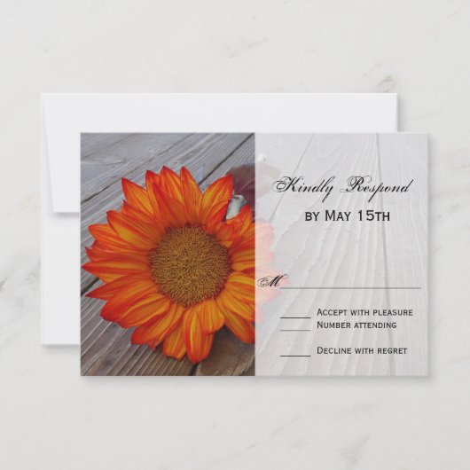 Rustikale Orange Red Sunflower Wedding RSVP Karten (Vorderseite)