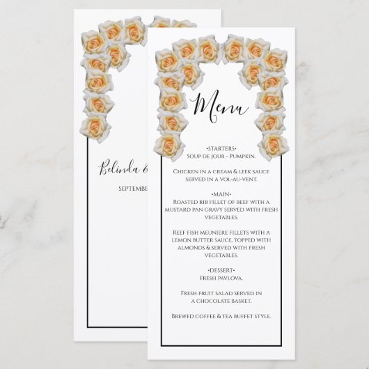 Rustikale Orange-Rose Hochzeit Menükarte (Vorne/Hinten)