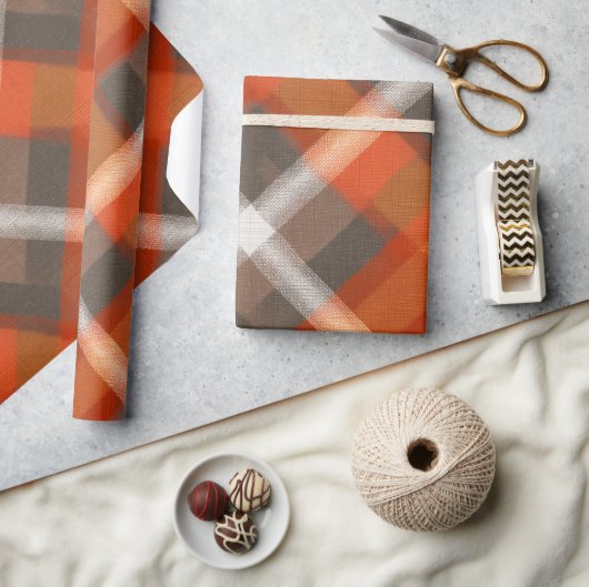 Rustikale Orange-Rost-Braun-Ton Plaid-Muster Geschenkpapier (Kunsthandwerk)