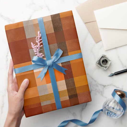 Rustikale Orange-Rostbraune Ton Plaid-Muster Geschenkpapier (Schenken)