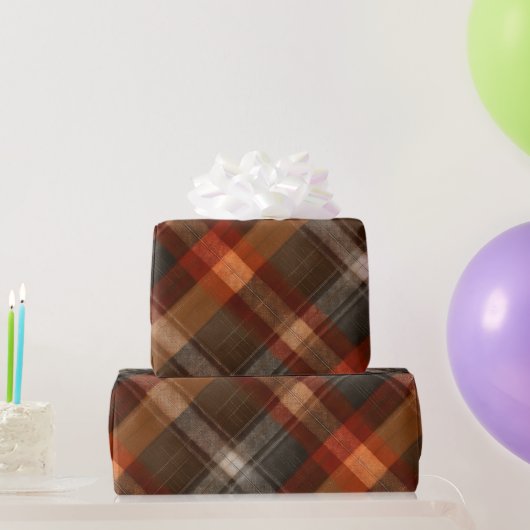 Rustikale Orange-Rostbraune Ton Plaid-Muster Geschenkpapier (Partygeschenke)