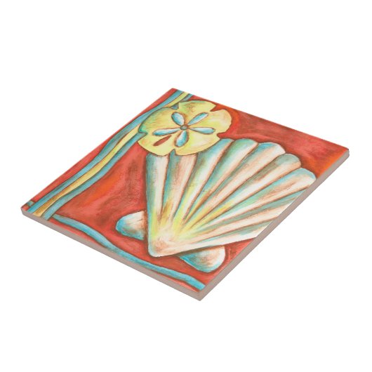 Rustikale Orange Seashells Fliese (Seite)