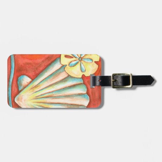 Rustikale Orange Seashells Gepäckanhänger (Vorderseite horizontal)