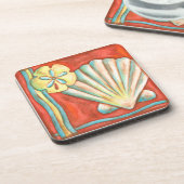 Rustikale Orange Seashells Getränkeuntersetzer (Linke Seite)