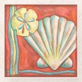 Rustikale Orange Seashells Glasuntersetzer (Vorderseite)